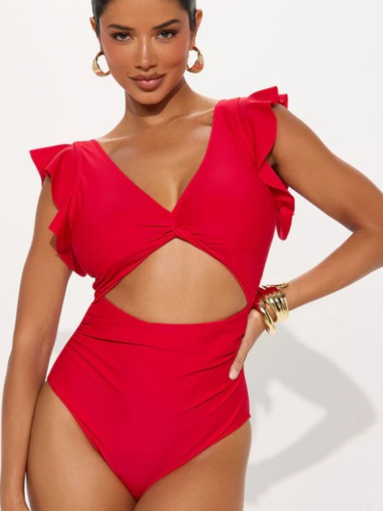 Charmo Red Ruffled One-Piece Cutout Monokini Size M (Nwot)